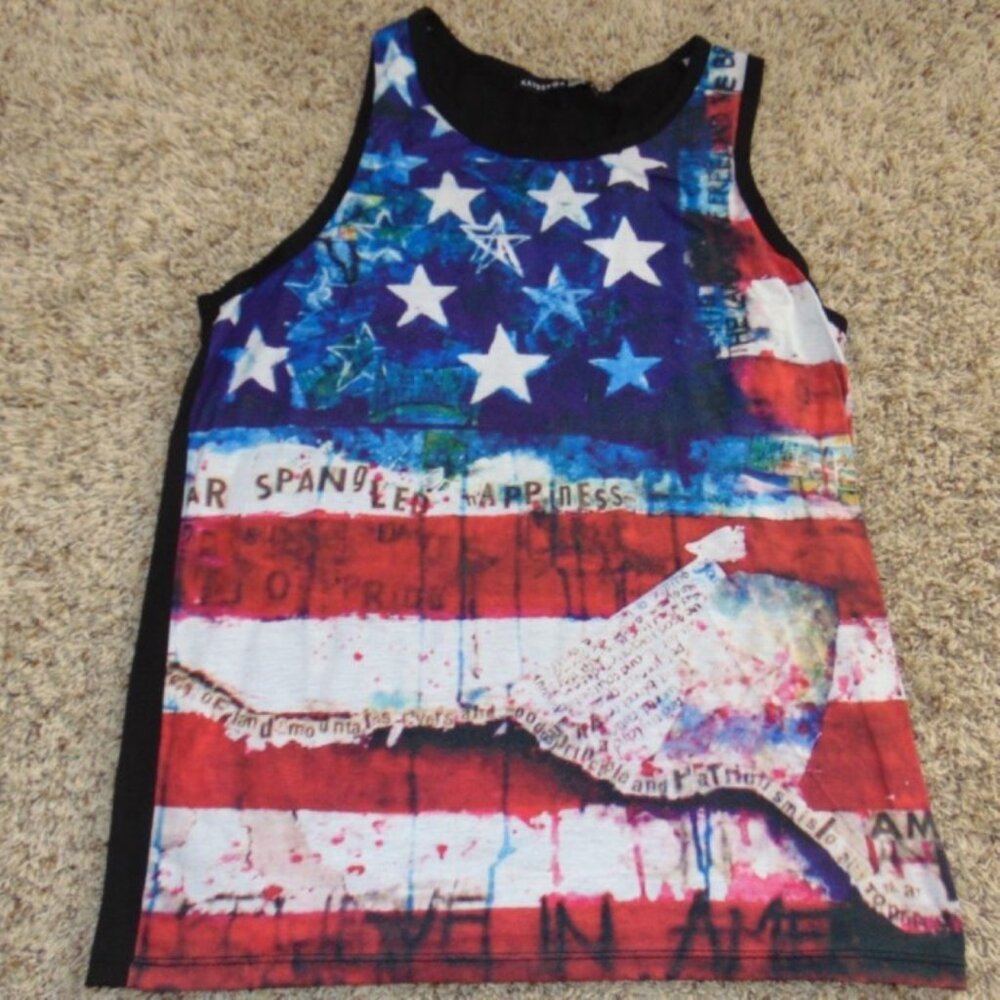 Mens 4th July Tank Top Large Red White Blue American Flag Sleeveless Kayden K